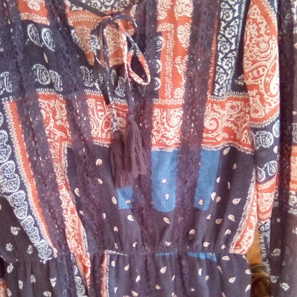 Altar'd State Paisley Navy and Orange Midi Dress - Picture 2 of 6